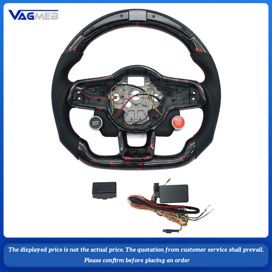 For VW Golf 7 (MK7, MK7.5) GTI R, GTD, GTE models with LED lighting, red foil carbon fiber trim, and R8 dual-spoke steering wheel