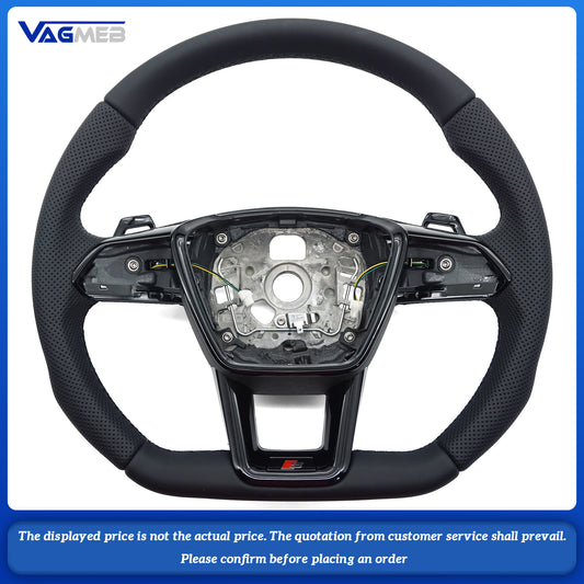 For Audi S logo A6C8 emi-perforated black line, lacquered black base, steering wheel without buttons, with paddles and no heating