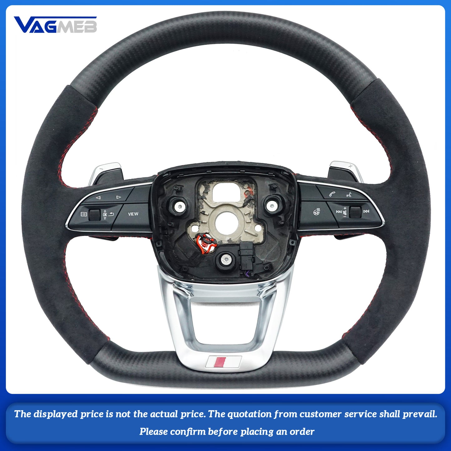 Matte carbon fiber red stitching sports flat bottomed steering wheel with heating belt paddles For Audi Q5 FY