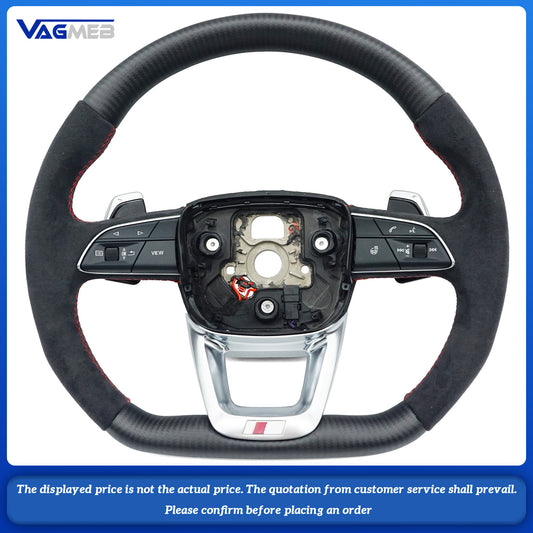 Matte carbon fiber red stitching sports flat bottomed steering wheel with heating belt paddles For Audi Q5 FY