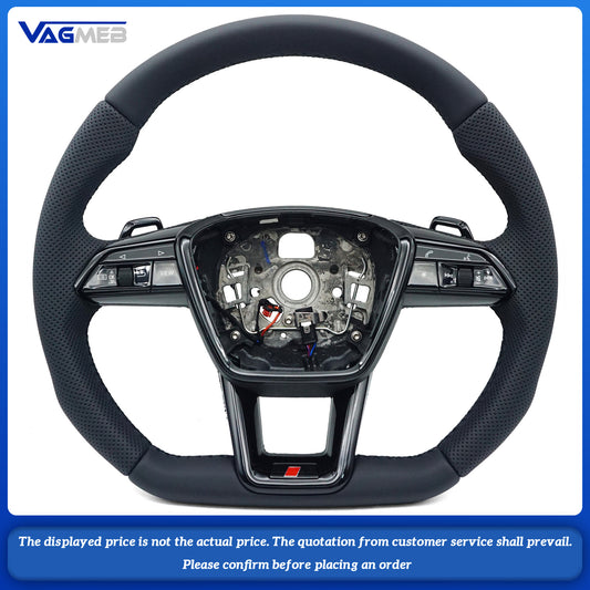 For Audi A6 C8 painted black heated steering wheel with white stitching sports flat bottomed steering wheel, Car Accessories