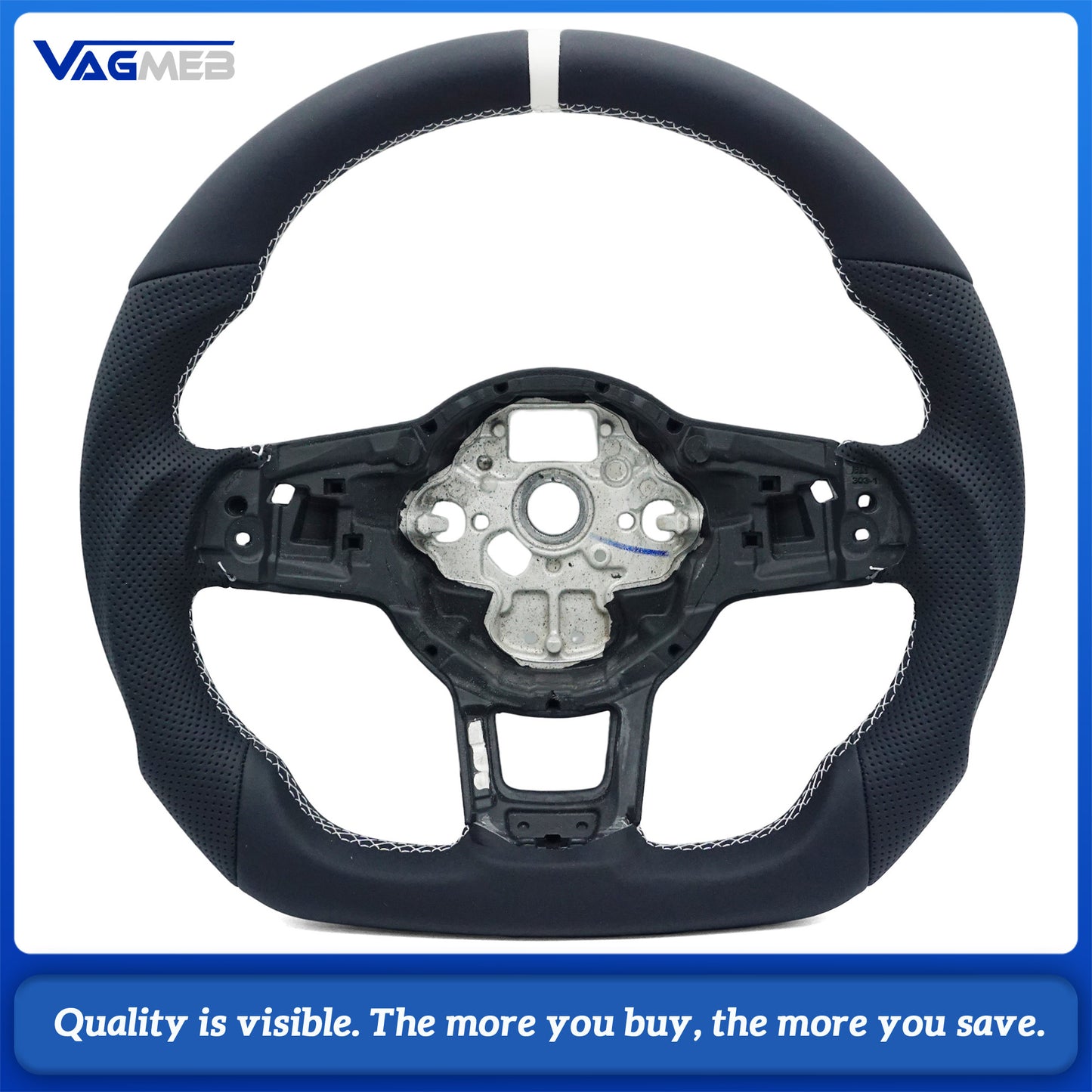 Half Alcantara leather perforated steering wheel for VW Golf MK7 7.5 GTI GTD GTE R Polo RLine white return logo