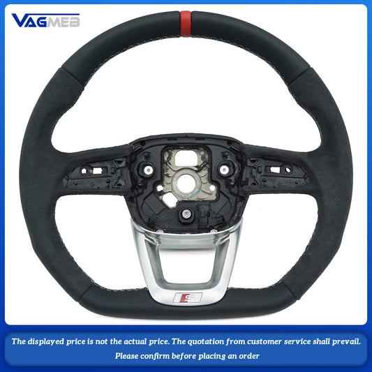 For Audi Q5 FY  Alcantara white stitched flat bottomed sports steering wheel