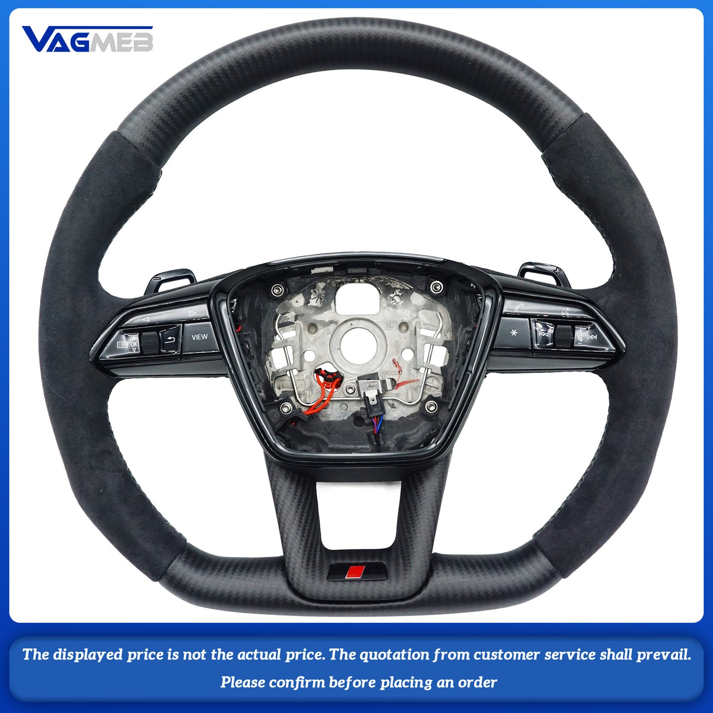 Matte carbon fiber black stitching sports flat bottomed steering wheel with heating belt paddles For Audi A6 C8