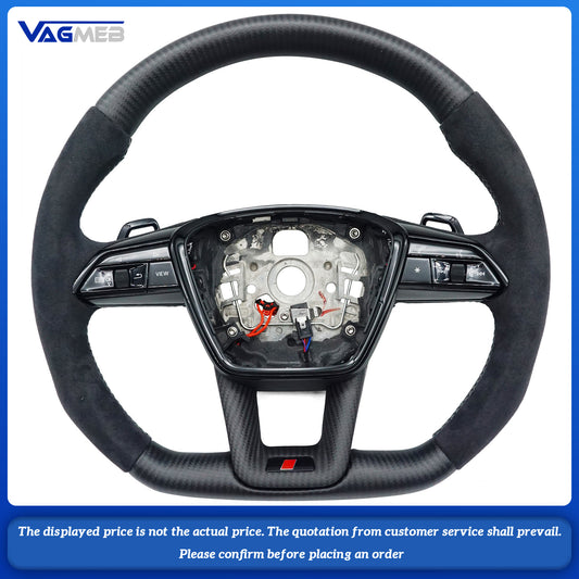 Matte carbon fiber black stitching sports flat bottomed steering wheel with heating belt paddles For Audi A6 C8