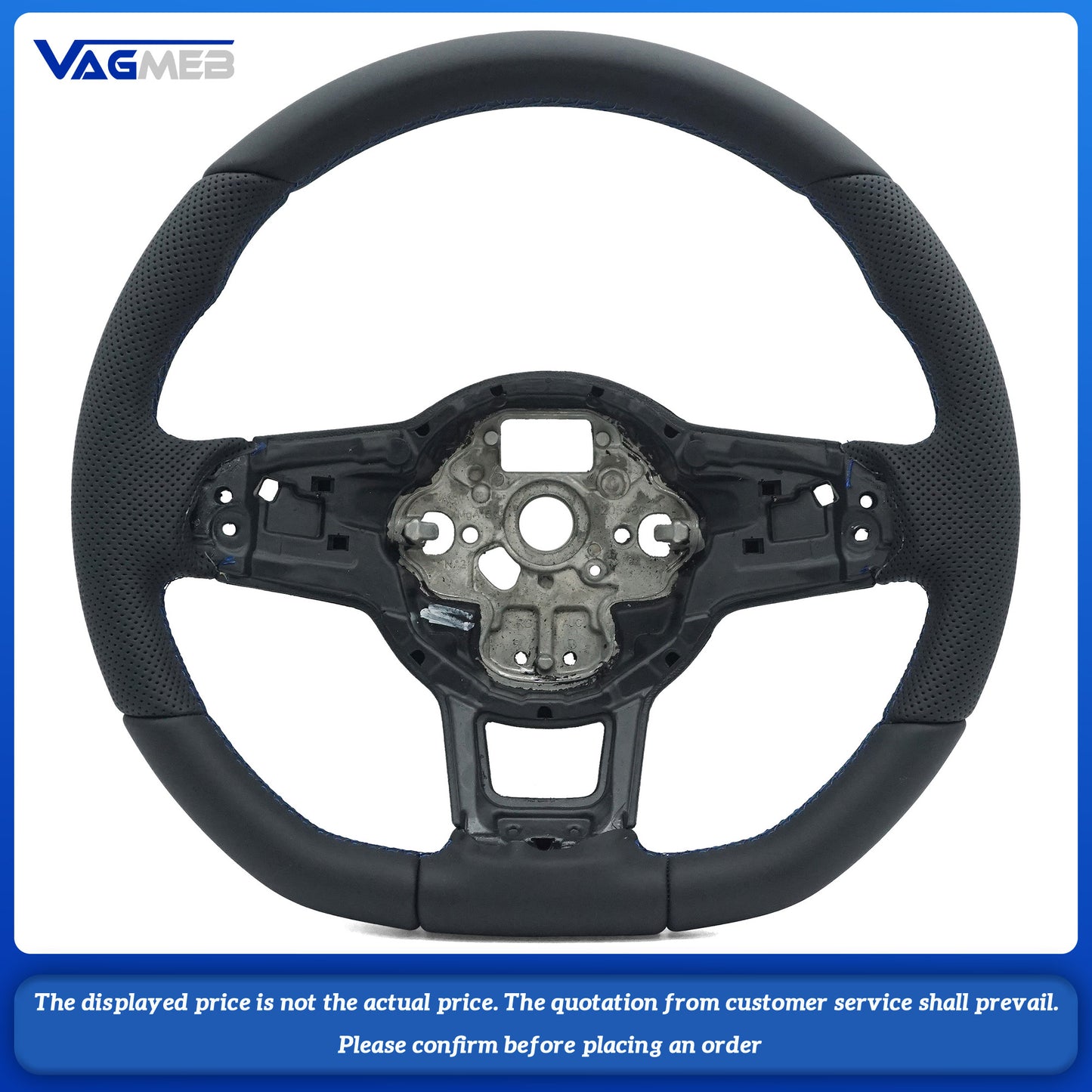 Steering Wheel is suitable For VW Golf 7 MK7 GTI Rline GTE, made of genuine leather with steering wheel frame blue line