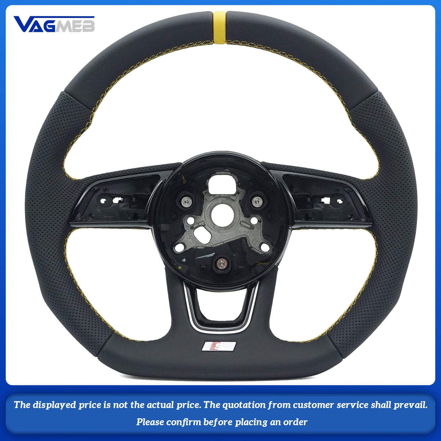 For Audi S logo A4 B9 yellow line steering wheel