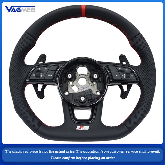 For Audi S LOGO A4B9, semi-perforated red line, red centering mark, button and paddle steering wheel
