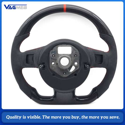 Car Carbon Fiber Half Suede Steering Wheel Red Stitching Red Center Marker Racing Steering Wheel For Old Audi R8