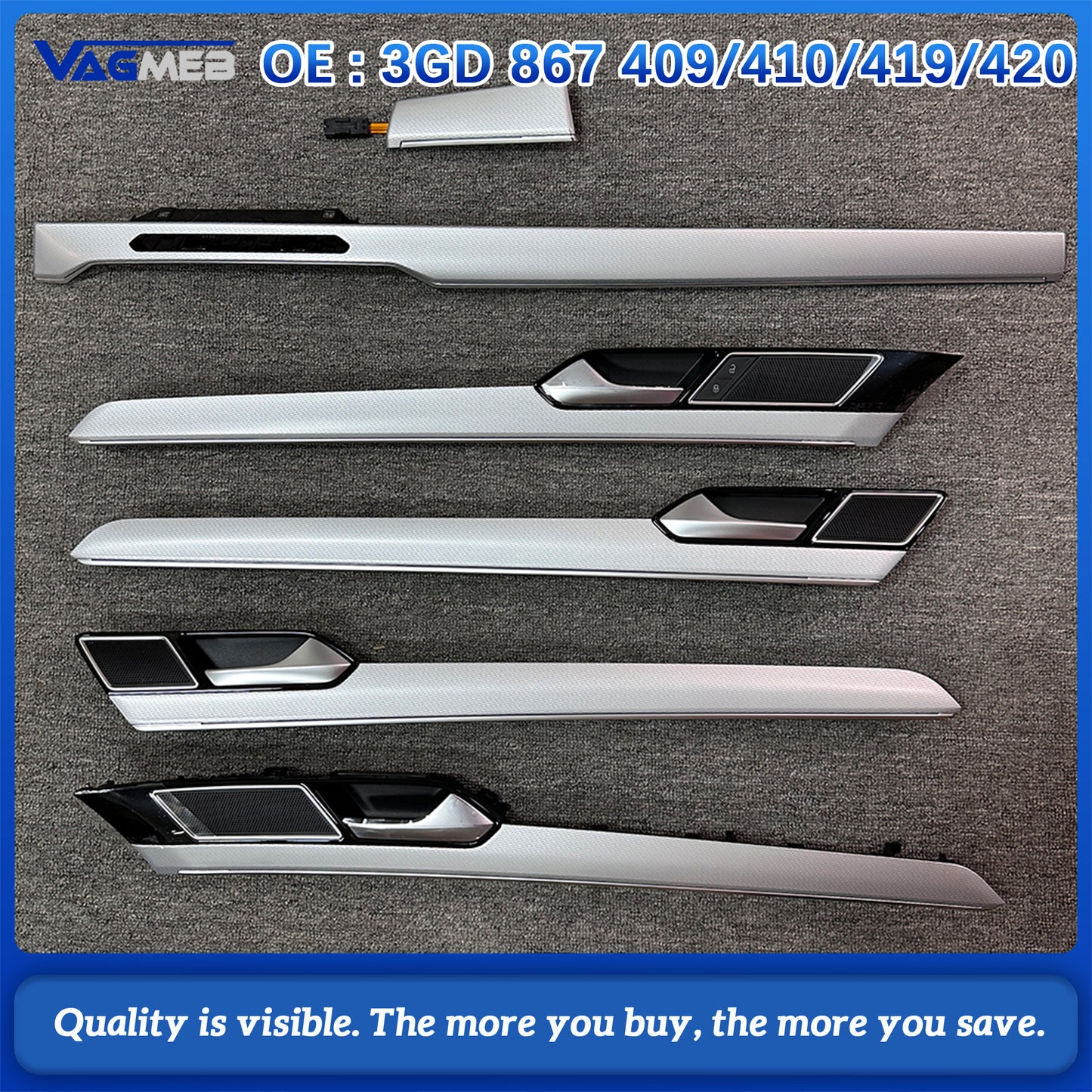 Metallic silver instrument panel four-door multi-color ambient light interior panel suitable For VW Passat B8 2022 3GD 867 409/410/419/420