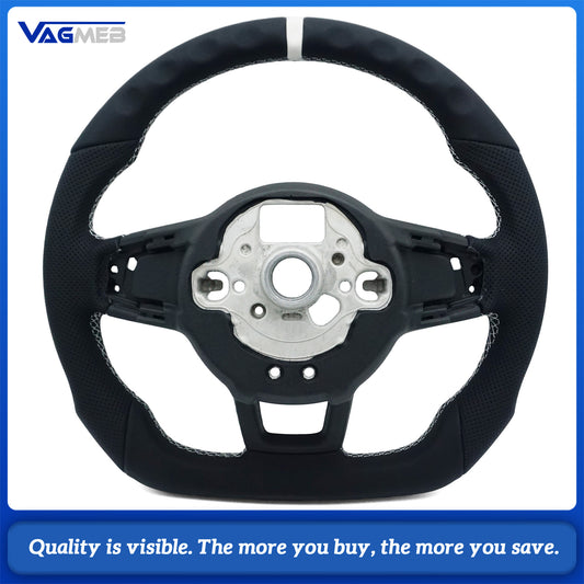 Half Alcantara leather perforated steering wheel for VW Golf MK7 7.5 GTI GTD GTE R Polo RLine white return logo