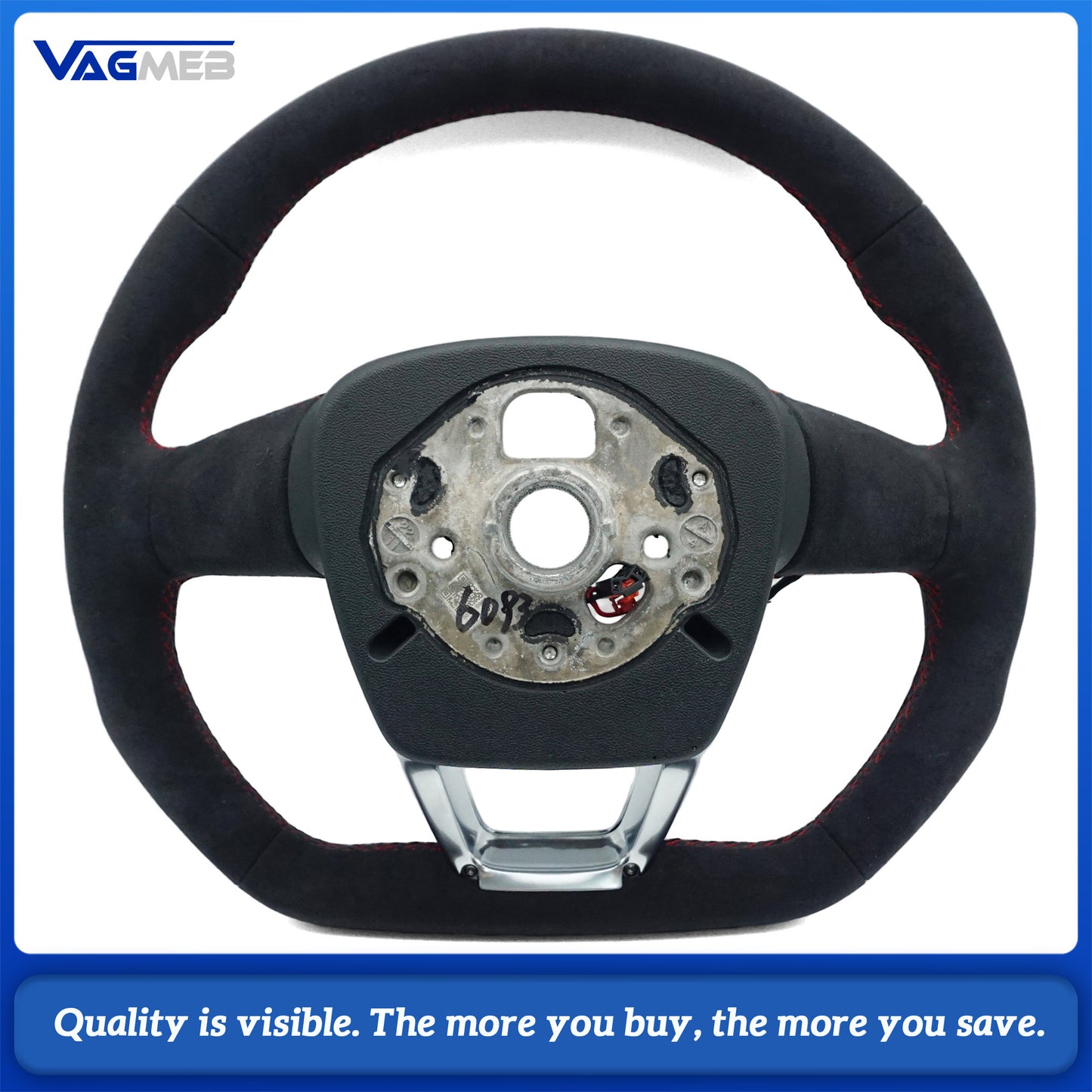 For Audi Q5 FY Q7 4M Q8 Alcantara white stitched flat bottomed sports steering wheel with heating, Car Accessories