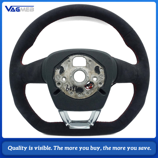 For Audi Q5 FY Q7 4M Q8 Alcantara white stitched flat bottomed sports steering wheel with heating, Car Accessories