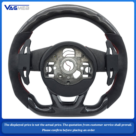 For Audi S LOGO A3 carbon fiber LED semi-suede red red steering wheel with key paddles