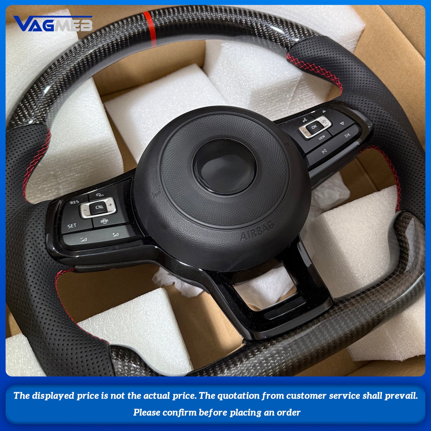 Glossy Carbon Fibre Leather Steering Wheel for VW Polo Golf 6 7 7.5 8 R GTI Passat B6 B7 CCMK6 Mk7 Jetta