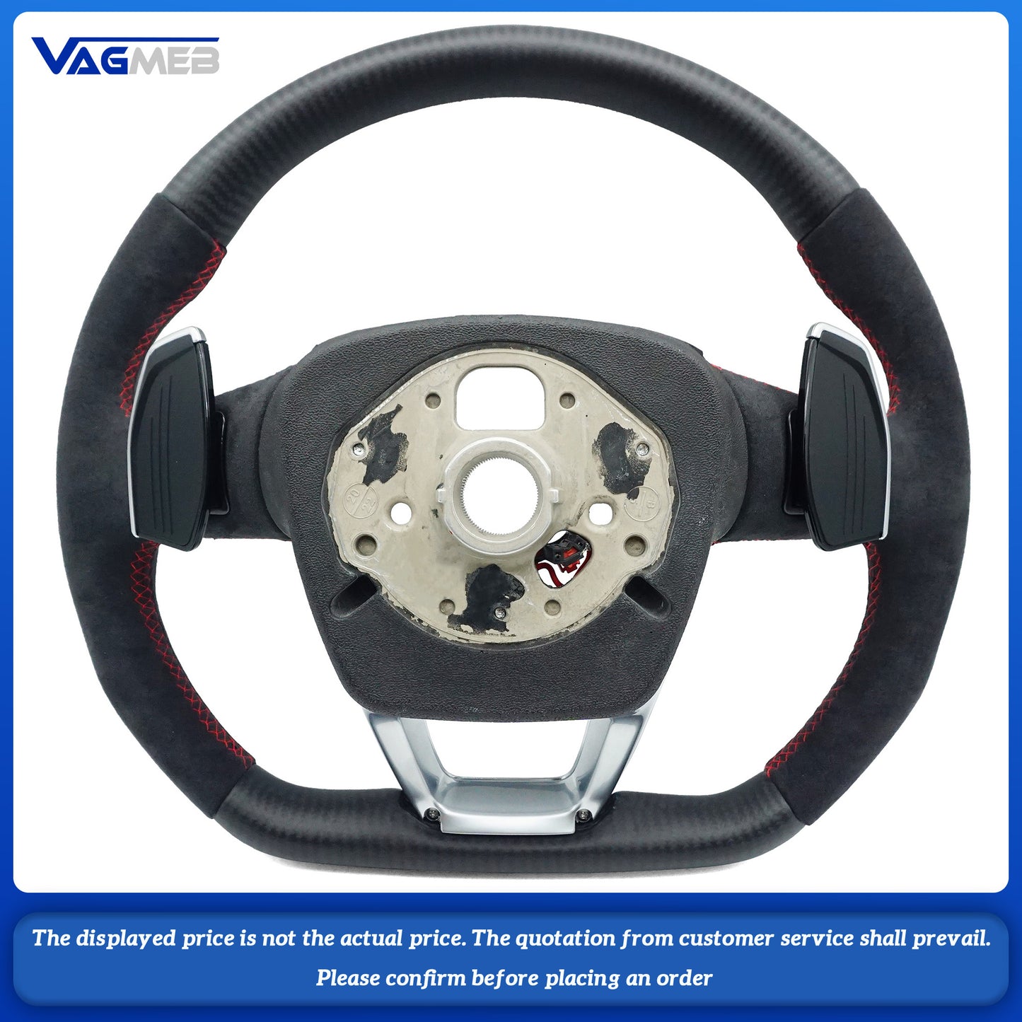 Matte carbon fiber red stitching sports flat bottomed steering wheel with heating belt paddles For Audi Q5 FY