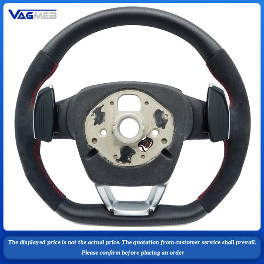 Matte carbon fiber red stitching sports flat bottomed steering wheel with heating belt paddles For Audi Q5 FY