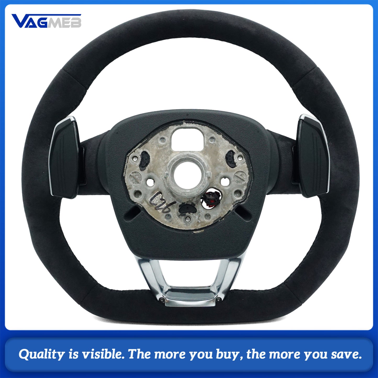 For Audi Q5 FY Full Alcantara Suede Steering Wheel, Black Stitching, S Logo, Heated Function, Paddle Shifters & Multi-Function Buttons