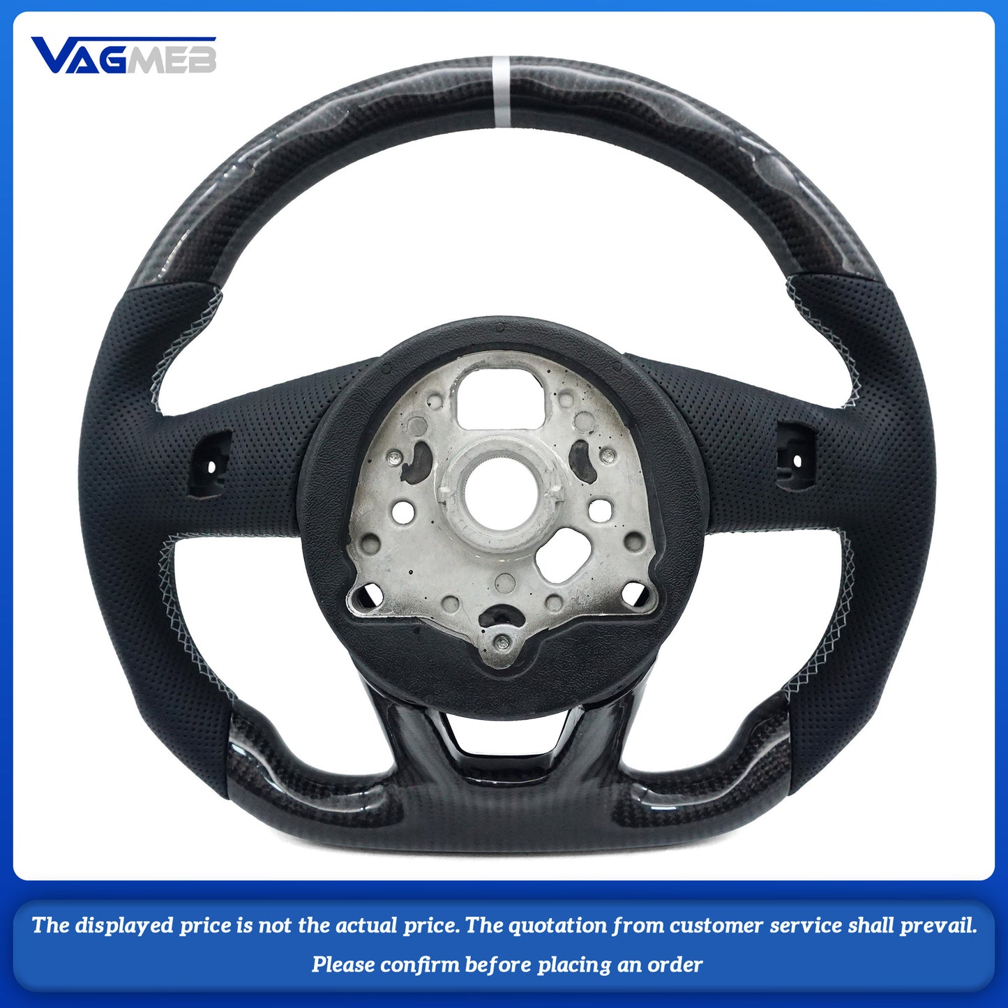 Leather perforated carbon fiber sports Light gray line Light gray backstroke mark steering wheel for Audi RS3 RS4 RS5 A3 A4 B9 A5 S3 S4 S5