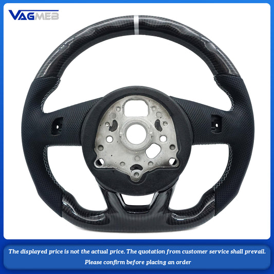 Leather perforated carbon fiber sports Light gray line Light gray backstroke mark steering wheel for Audi RS3 RS4 RS5 A3 A4 B9 A5 S3 S4 S5