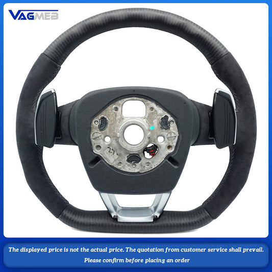 Matte carbon fiber gray stitching sports flat bottomed steering wheel with heating belt paddles For Audi Q5 FY