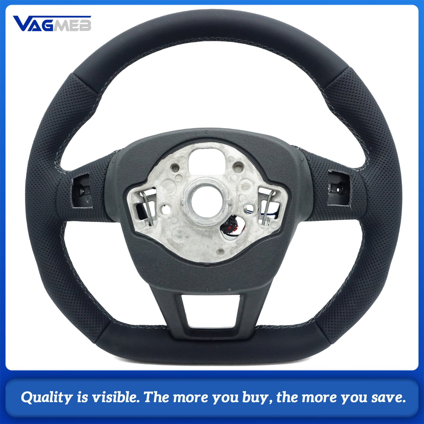 For Audi A6 C8 S Logo Semi-Perforated Leather Steering Wheel – Dark Gray Stitching, Heated, with HOD Decoder