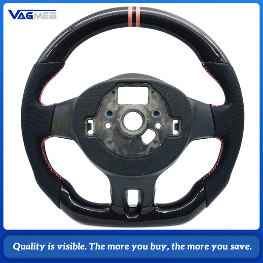 Real Carbon Fiber Steering Wheel Perforated Leather For VW Golf 6 MK6 2009-2013 Polo GTI Passat R-Line Real Carbon