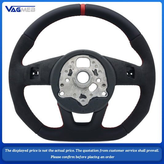 For Audi Sline LOGO A4B9, semi-suede, red line, red skin, straightened label, no buttons, no paddles