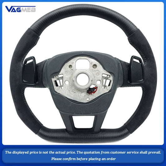Matte carbon fiber black stitching sports flat bottomed steering wheel with heating belt paddles For Audi A6 C8
