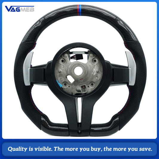 Three color return carbon fiber steering wheel with perforated leather on both sides, suitable for BMW F10 F30 E70 E90