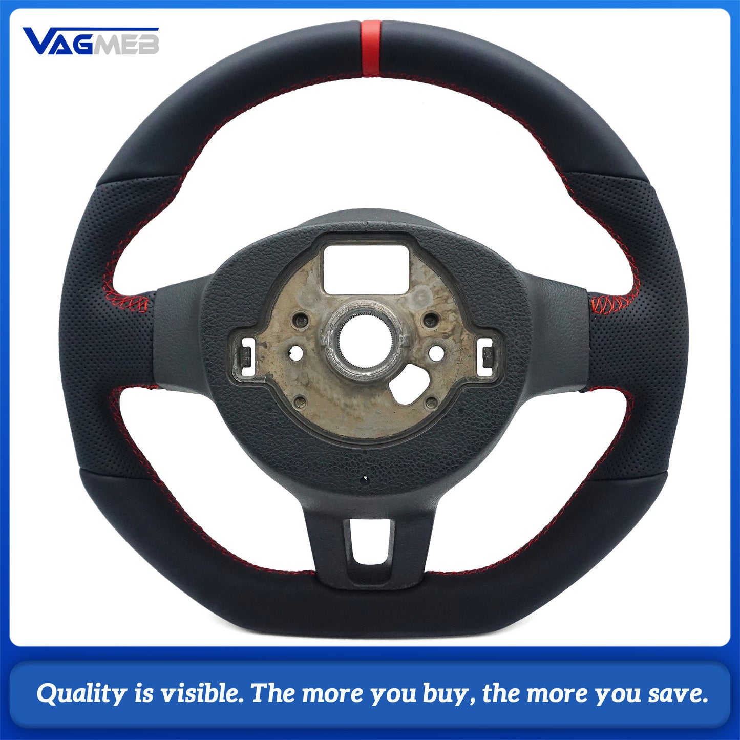 Leather perforated flat bottomed power steering wheel for VW Golf 6 MK6 GTI GTD R R-Line, Car Accessories