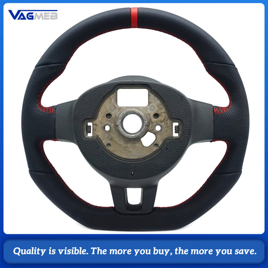 Leather perforated flat bottomed power steering wheel for VW Golf 6 MK6 GTI GTD R R-Line, Car Accessories