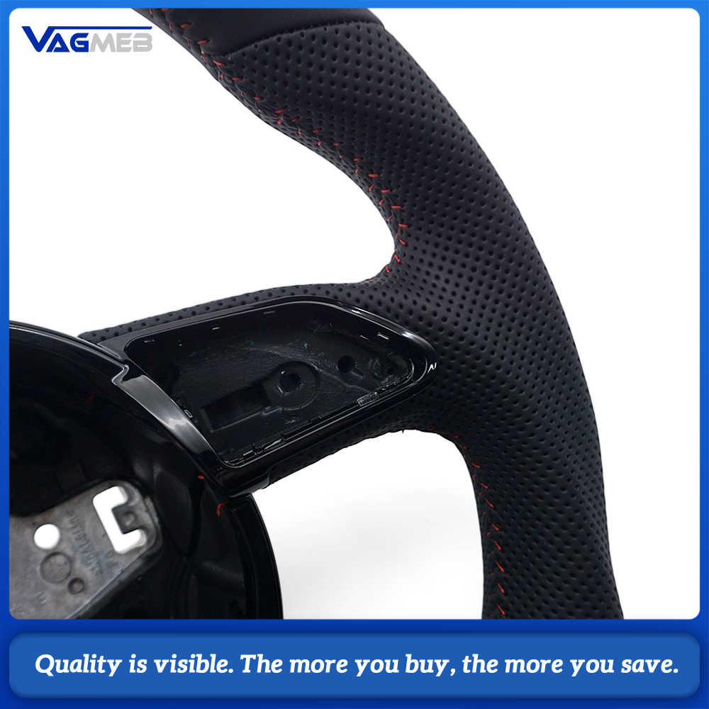 Contoured Style Steering Wheel Base Half Perforated Leather Red Stitching Black Center Marker Replacement For Audi A4 B8