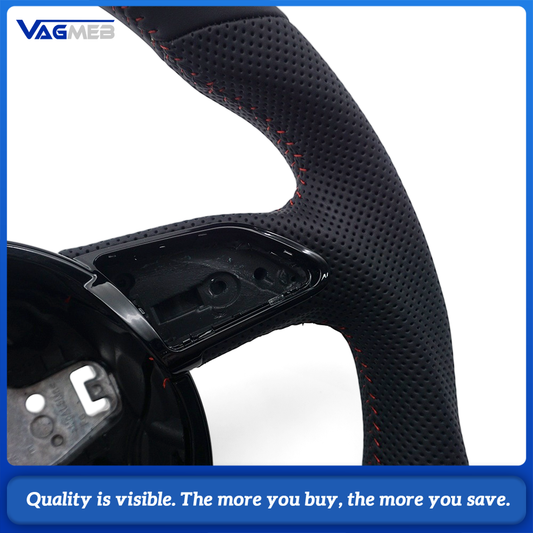 Contoured Style Steering Wheel Base Half Perforated Leather Red Stitching Black Center Marker Replacement For Audi A4 B8