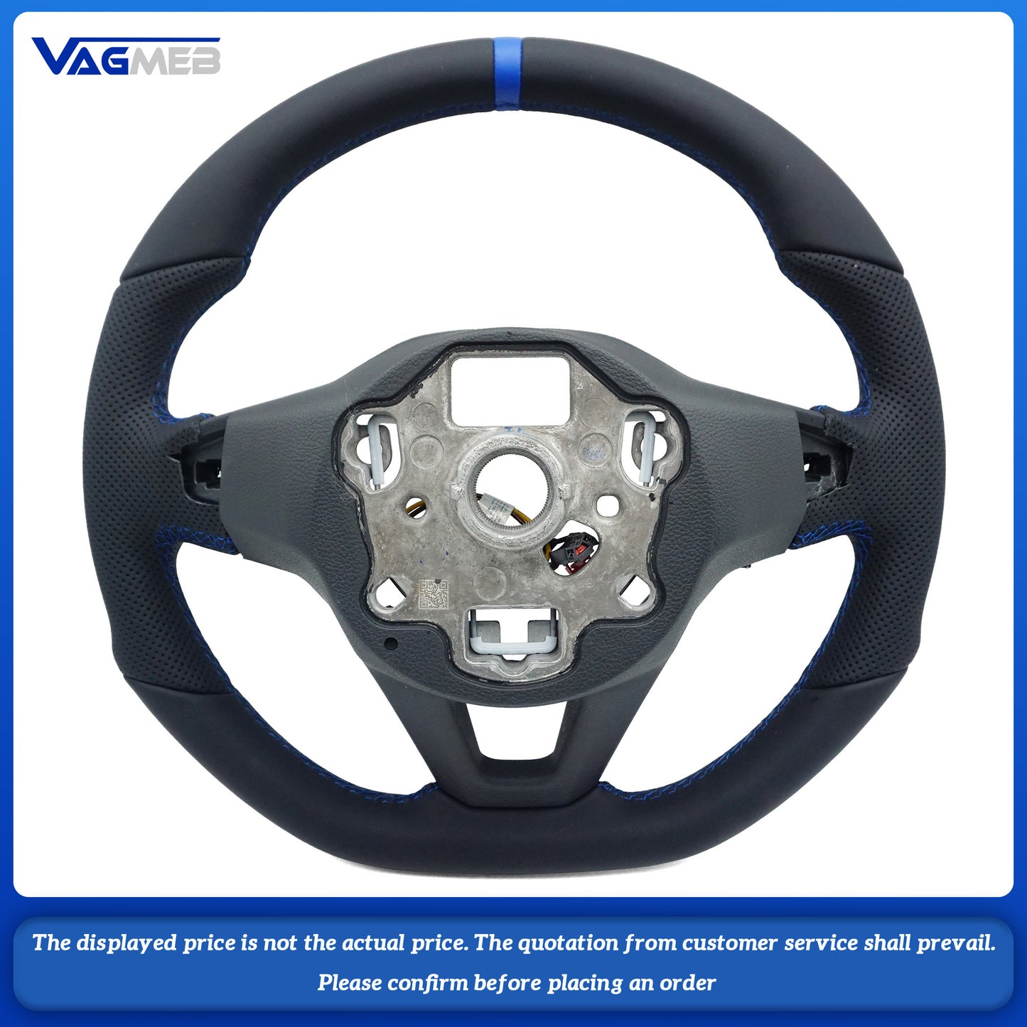 Blue Stitching Strip Perforated Leather Flat Bottomed Steering Wheel Base For VW Golf MK8 Car Assembly