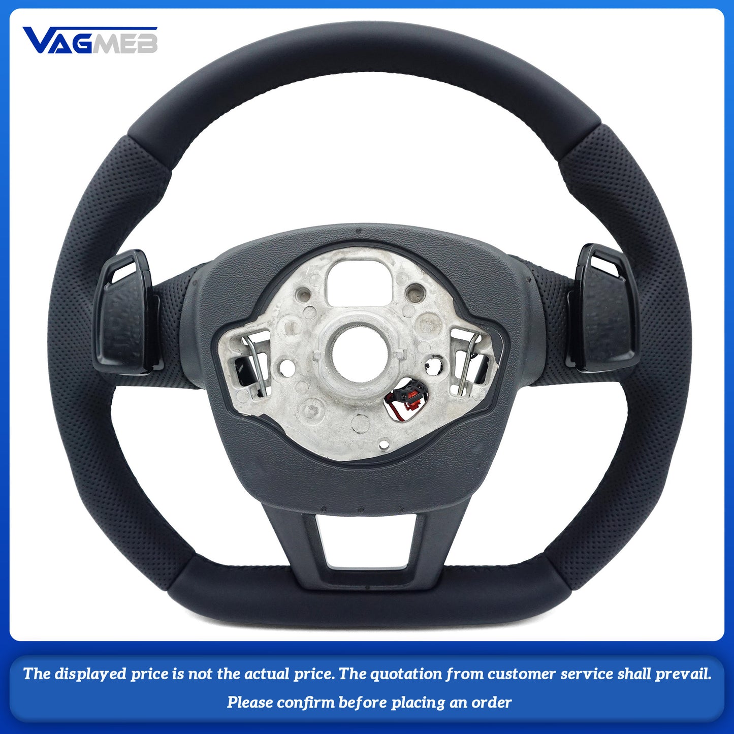 For Audi A6 C8 painted black heated steering wheel with white stitching sports flat bottomed steering wheel, Car Accessories