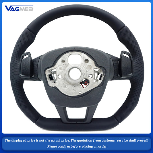For Audi A6 C8 painted black heated steering wheel with white stitching sports flat bottomed steering wheel, Car Accessories