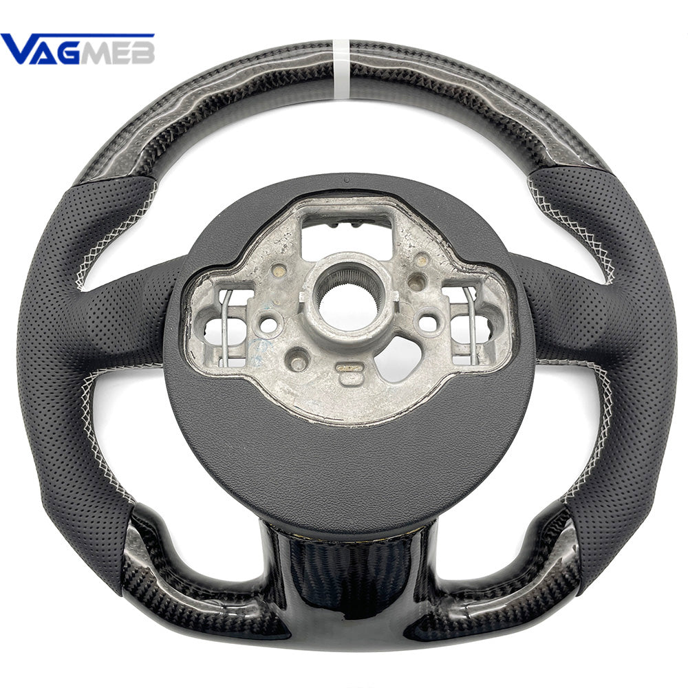 For Audi A6 C7 White Stitching Punched Leather White Lable Carbon Fiber Steering Wheel Base Assembly