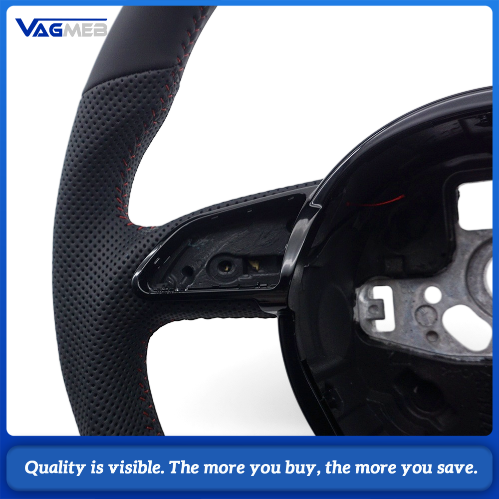 Contoured Style Steering Wheel Base Half Perforated Leather Red Stitching Black Center Marker Replacement For Audi A4 B8