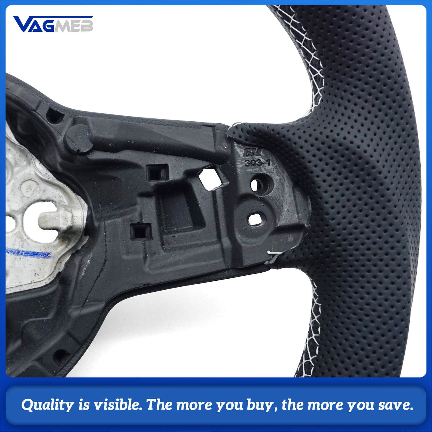 Half Alcantara leather perforated steering wheel for VW Golf MK7 7.5 GTI GTD GTE R Polo RLine white return logo