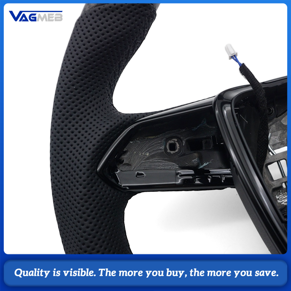 Car Matte Carbon Half Perforated Leather Steering Wheel Black Stitching Heated Function Without Buttons and Paddle Shifters Replacement For Audi A6 C8