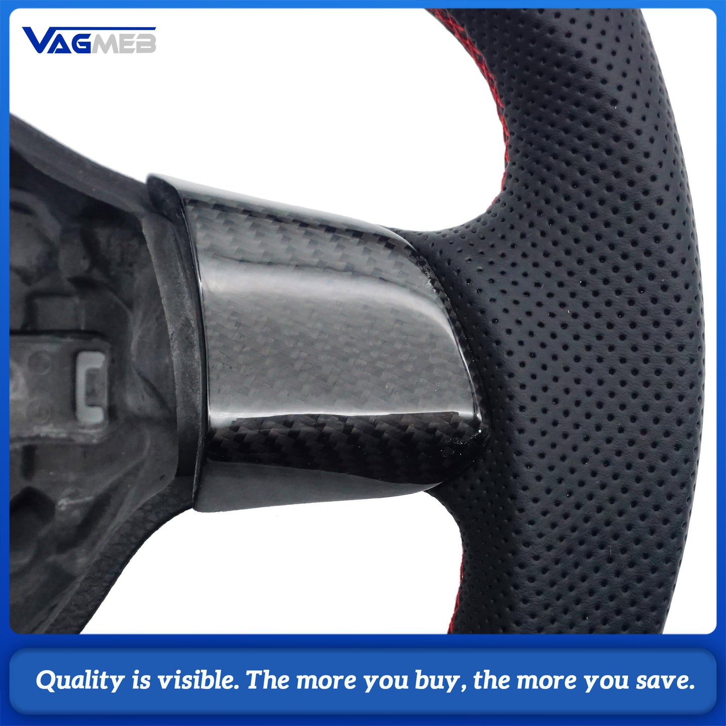 For VW Golf 6 GTI GTD R 2009-2013 Polo GTI Tiguan Passat R-Line Carbon fiber semi perforated with Red return label steering wheel