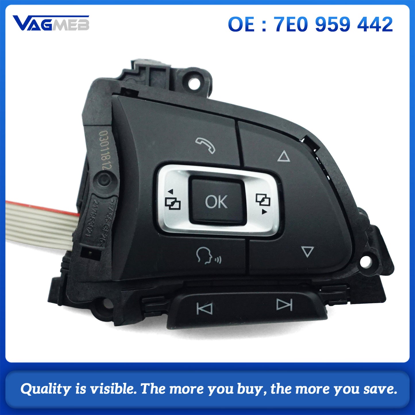 7E0 959 442 Steering Wheel Key Button For VW Multivan Multifunctional Key Button Control Switch Assembly