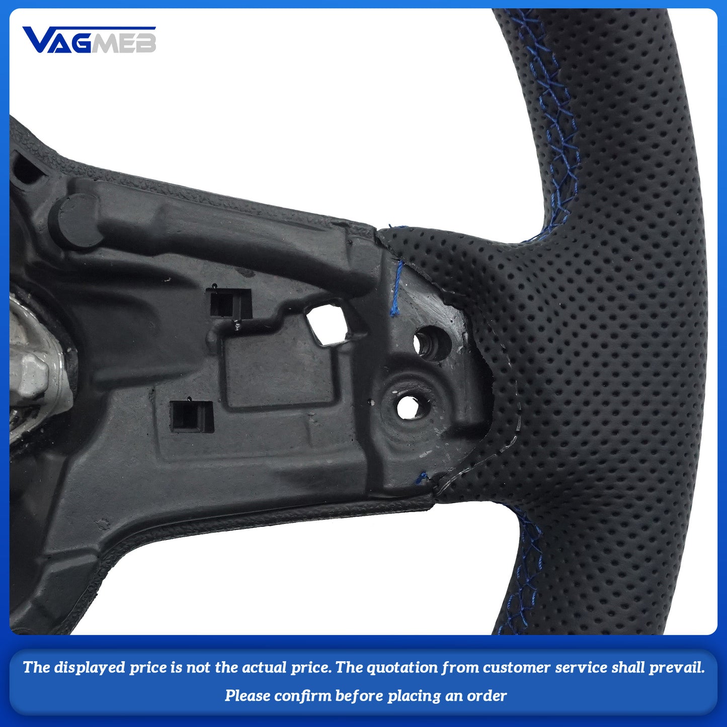 Steering Wheel is suitable For VW Golf 7 MK7 GTI Rline GTE, made of genuine leather with steering wheel frame blue line