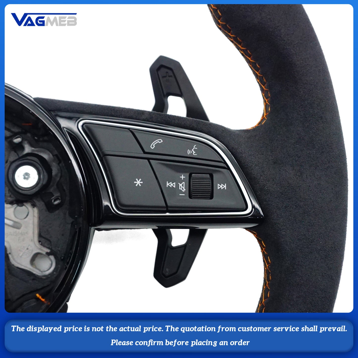 For Audi A3 A4 A5 S3 S4 S5 B9 Orange line with an orange arrow pointing forward Steering Wheel With Key Button Frame Assembly