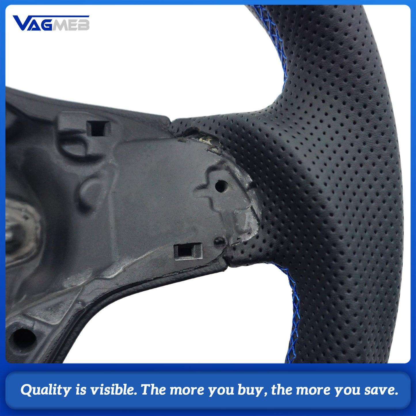 For VW Golf MK7 MK7.5 carbon fiber perforated steering wheel with blue return and blue stitching