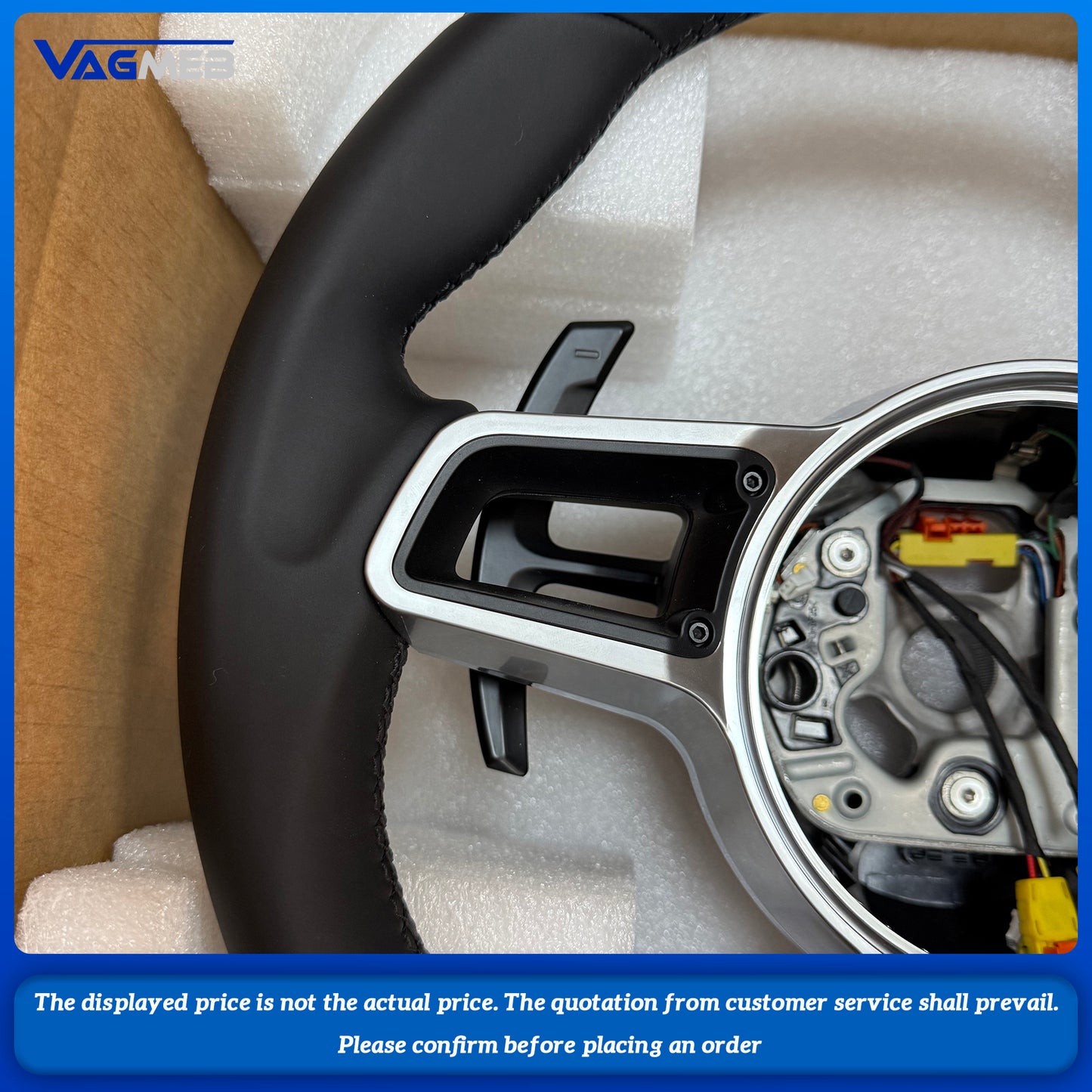 Customized for Porsche, black leather steering wheel, Cayenne Macan Boxster Cayman Taycan Panamera Carrera 718