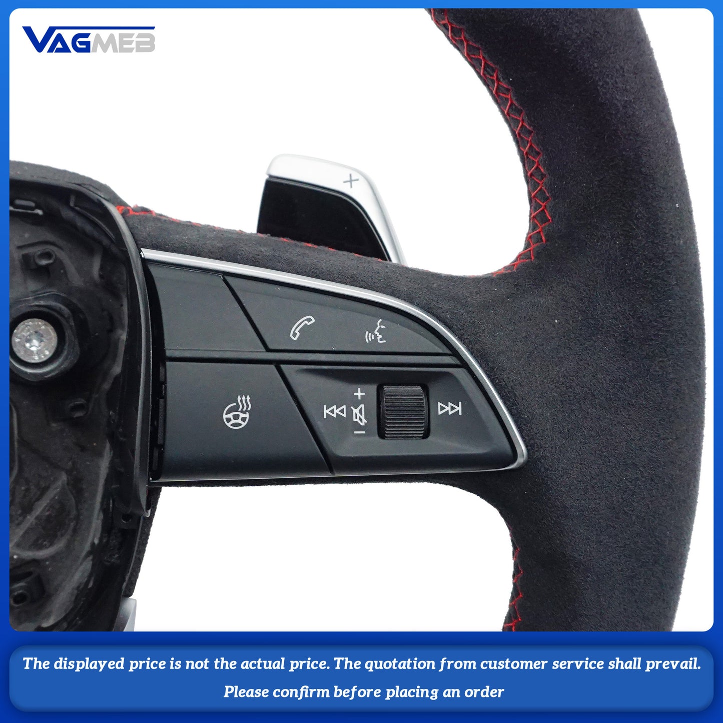 Matte carbon fiber red stitching sports flat bottomed steering wheel with heating belt paddles For Audi Q5 FY
