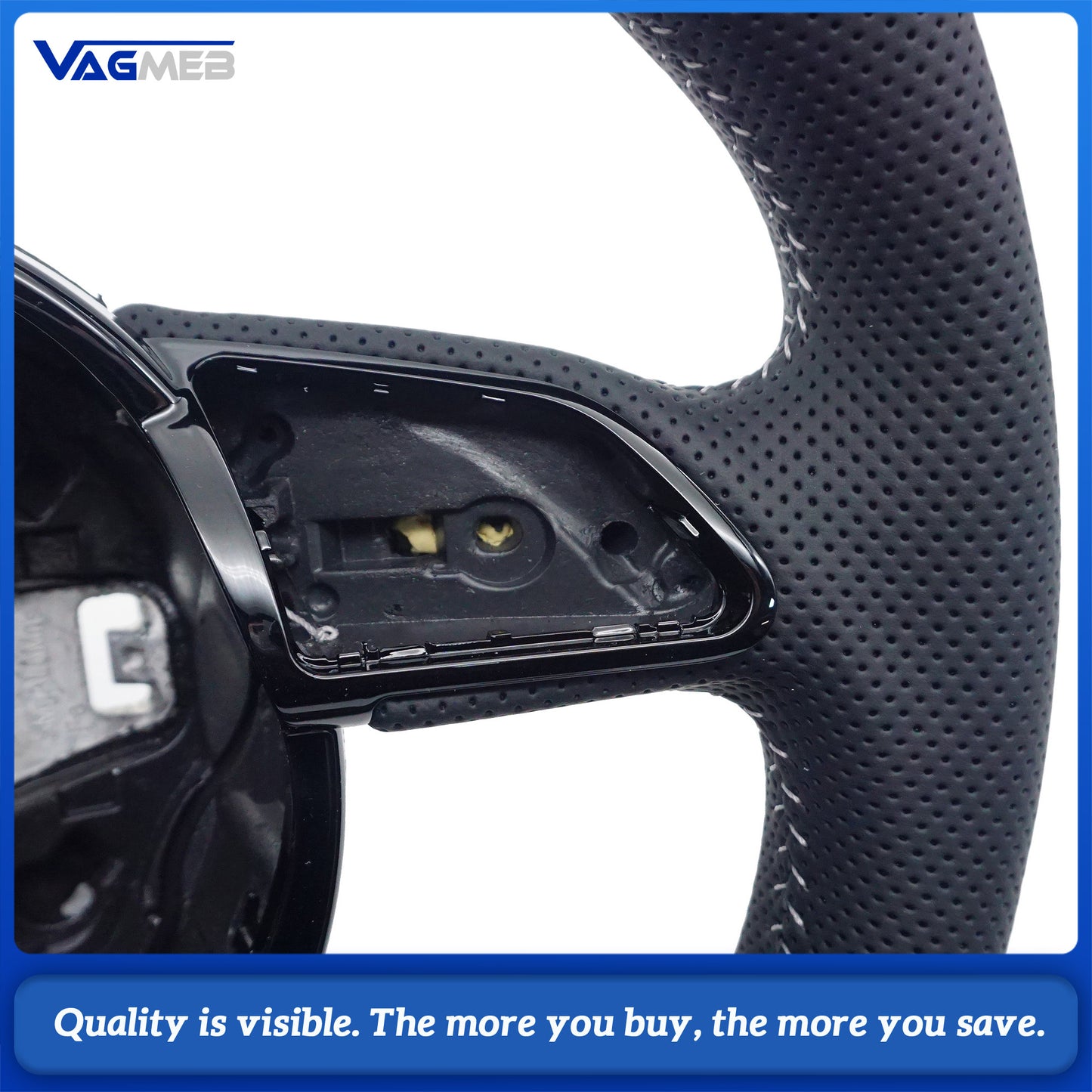 For Audi A4 B8 A3 8V A4 A5 A7 Q3 Q5 Q7 Black Stitched Full Leather Perforated Flat Bottomed Steering Wheel