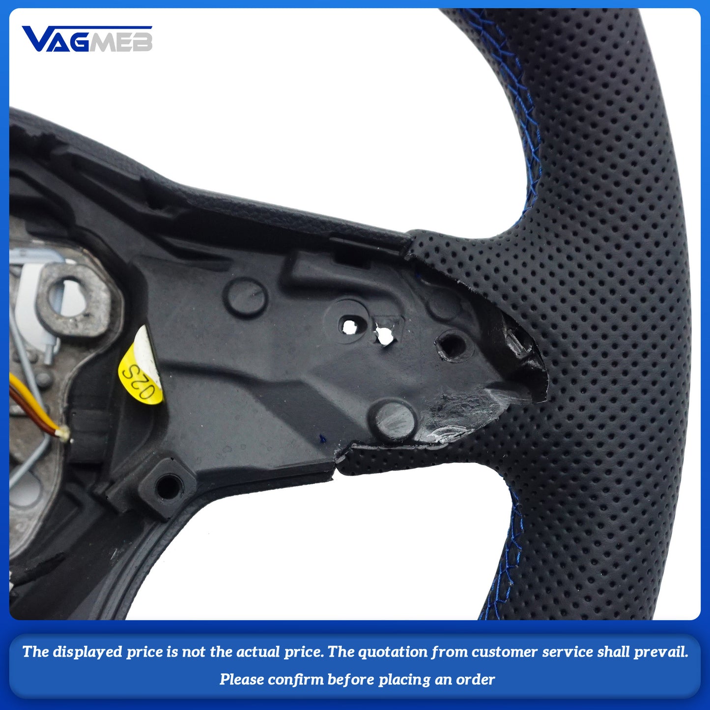 Blue Stitching Strip Perforated Leather Flat Bottomed Steering Wheel Base For VW Golf MK8 Car Assembly